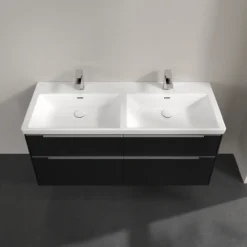 V&b subway 3.0 servantskap 127x57 f/dobbel servant volcano black m/lys håndtak i krom