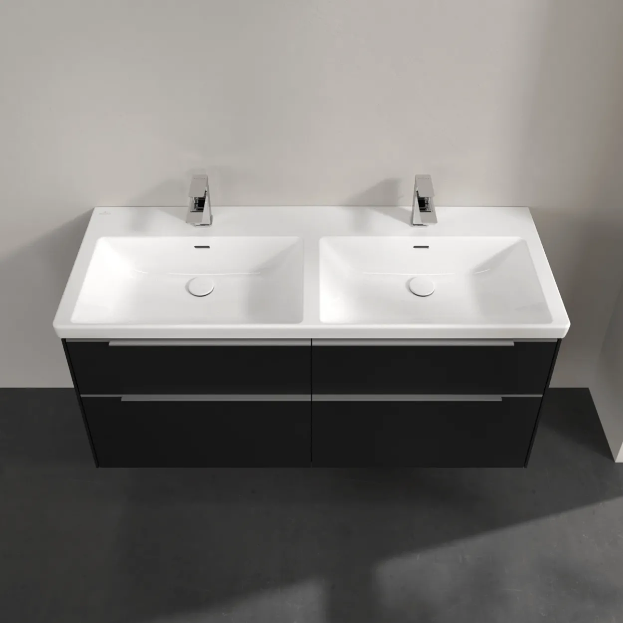 V&b subway 3.0 servantskap 127x57 f/dobbel servant volcano black m/lys håndtak i krom
