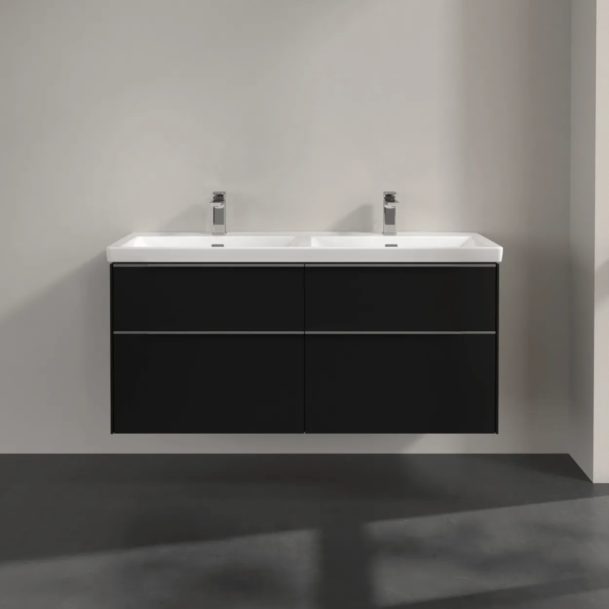 V&b subway 3.0 servantskap 127x57 f/dobbel servant volcano black m/lys håndtak i krom