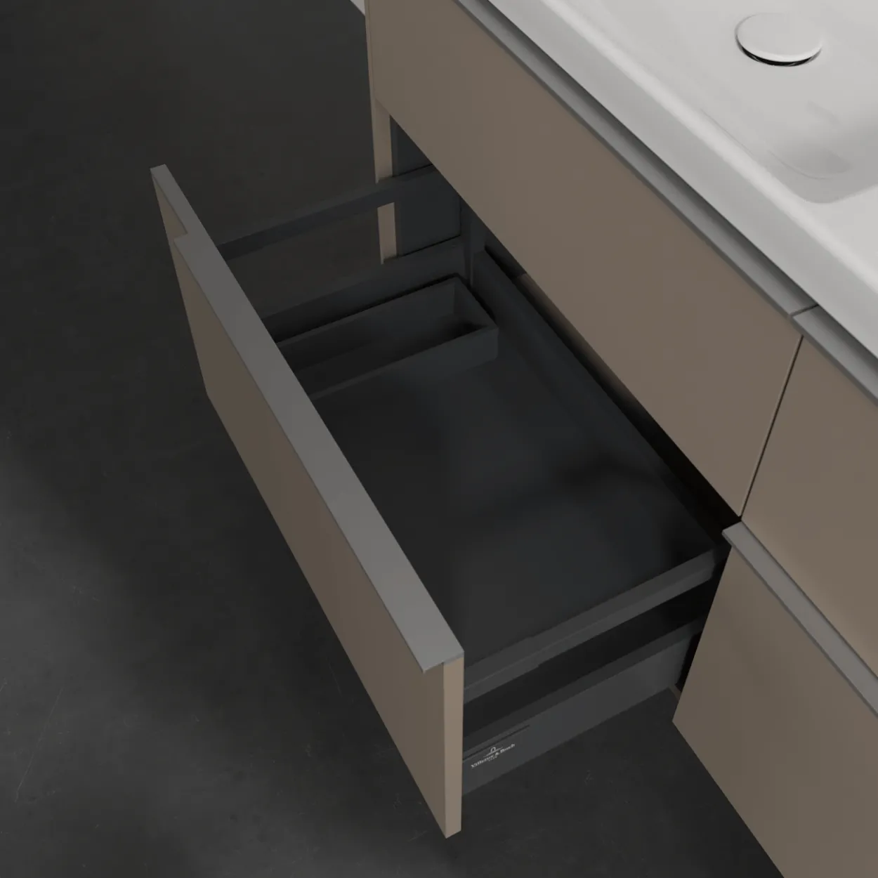 V&b subway 3.0 servantskap 127x57 f/dobbel servant volcano black m/lys håndtak i krom