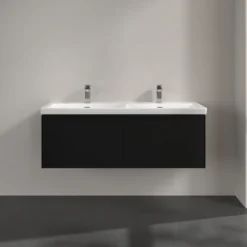 V&b subway 3.0 servantskap 127x42 f/dobbel servant volcano black m/lys håndtak i møbelets farge