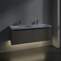 V&b subway 3.0 servantskap 127x42 f/dobbel servant volcano black m/lys håndtak i møbelets farge