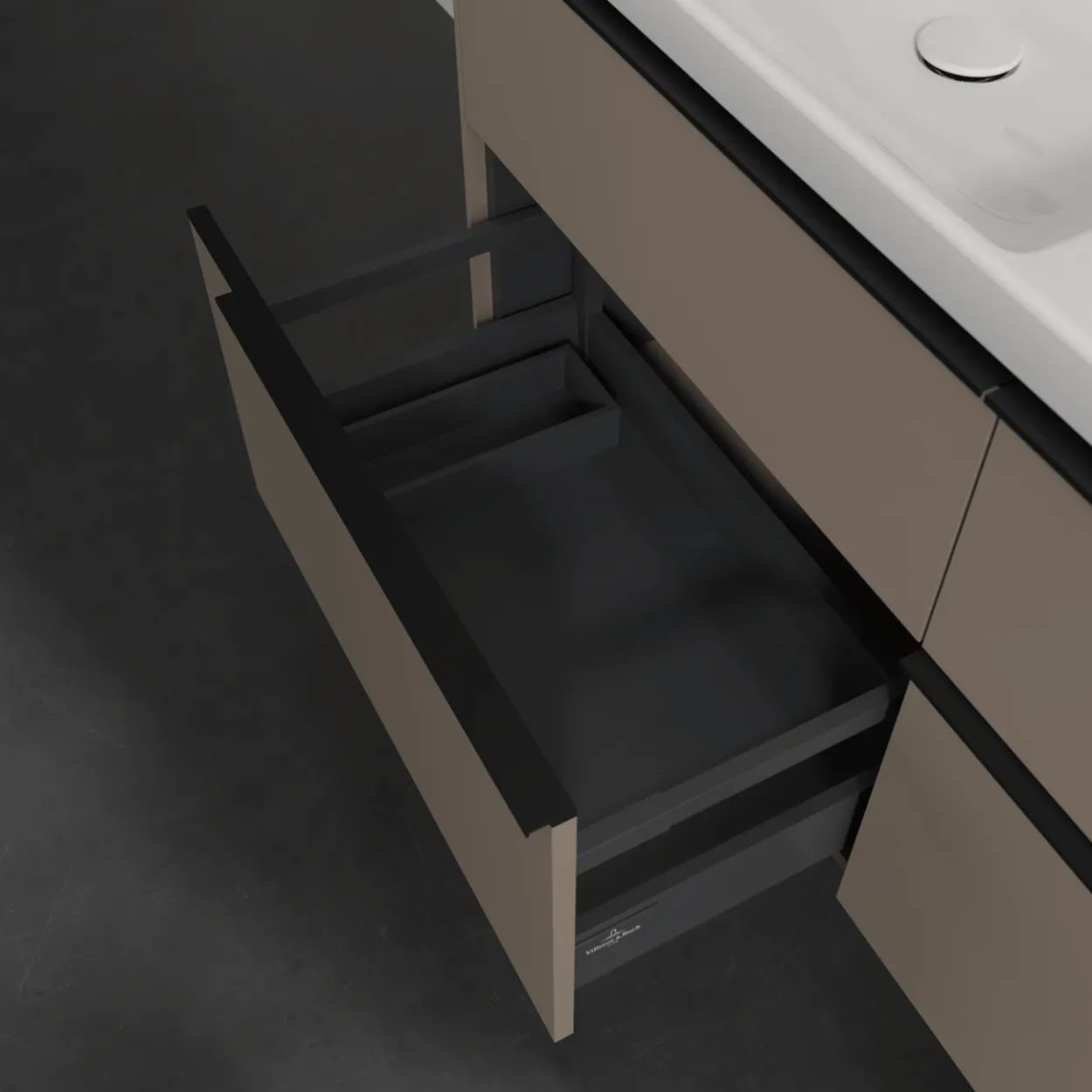 V&b subway 3.0 servantskap 127x57 f/dobbel servant volcano black m/lys håndtak i møbelets farge