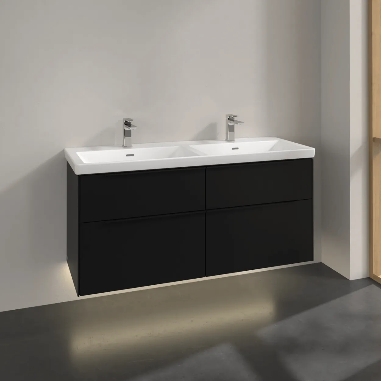 V&b subway 3.0 servantskap 127x57 f/dobbel servant volcano black m/lys håndtak i møbelets farge