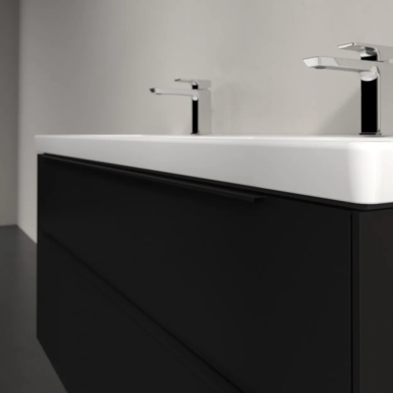 V&b subway 3.0 servantskap 127x57 f/dobbel servant volcano black m/lys håndtak i møbelets farge