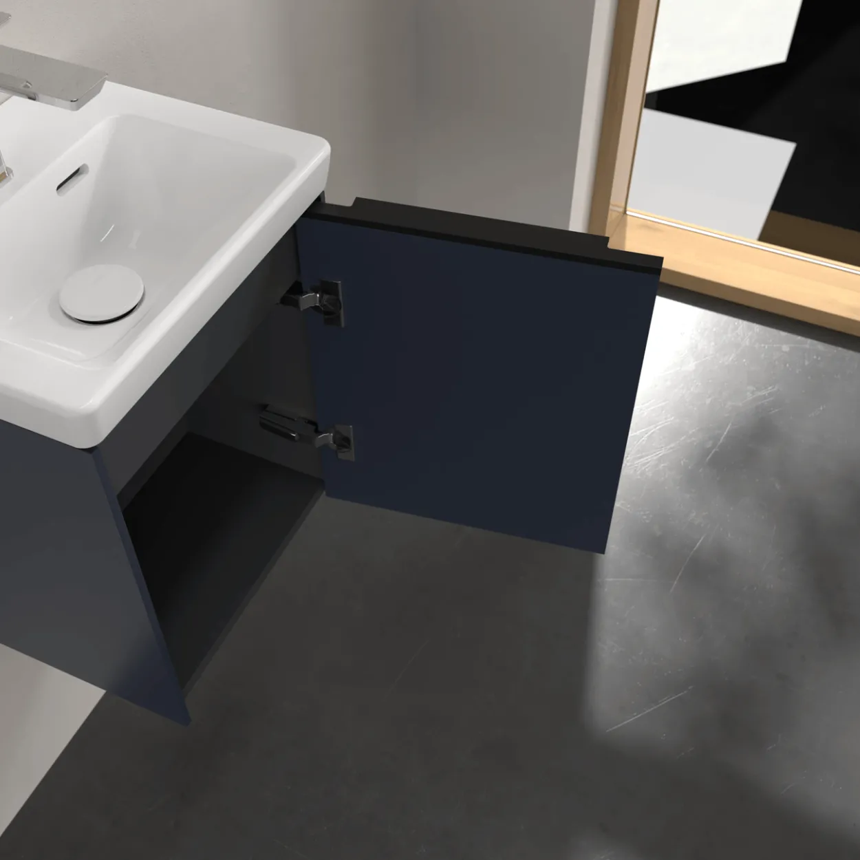 V&b subway 3.0 servantskap 35x42 høyre marine blue håndtak i volcano black