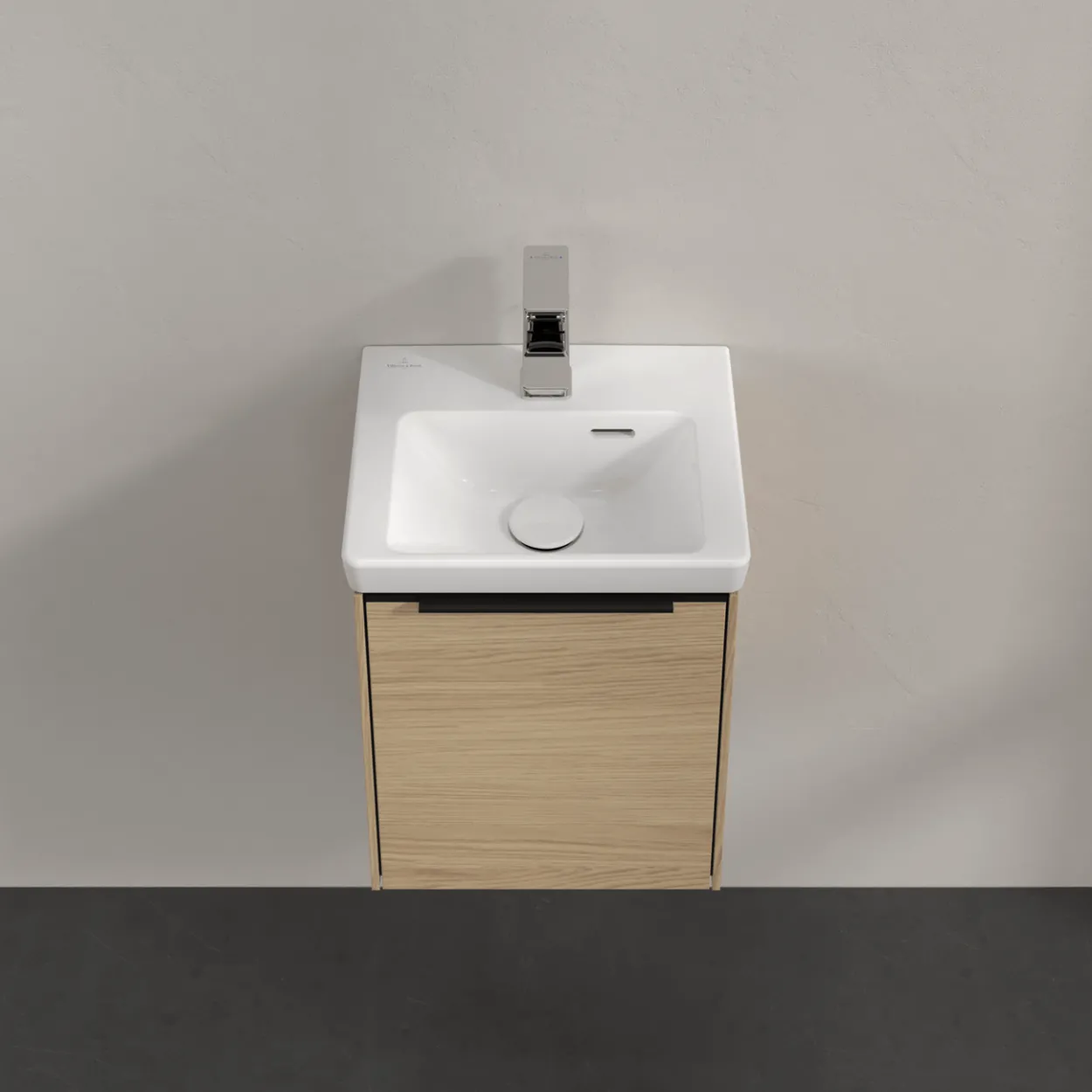 V&b subway 3.0 servantskap 35x42 høyre nordic oak håndtak i volcano black