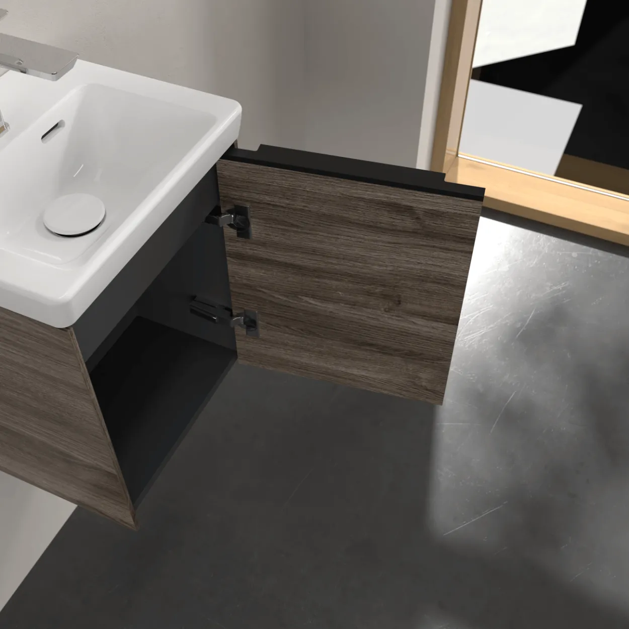V&b subway 3.0 servantskap 35x42 høyre stone oak håndtak i volcano black
