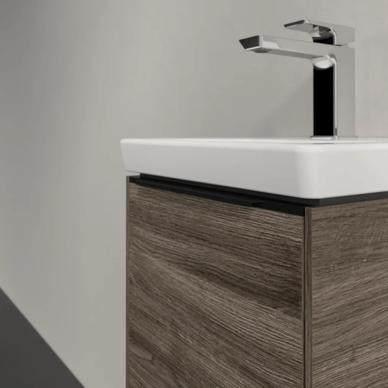V&b subway 3.0 servantskap 35x42 høyre stone oak håndtak i volcano black