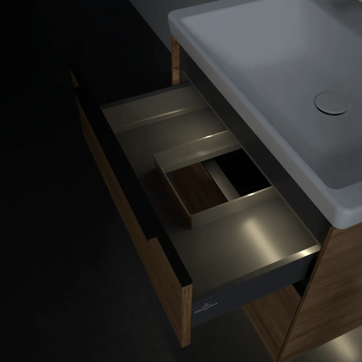 V&b subway 3.0 servantskap 62x57 kansas oak m/lys håndtak i volcano black