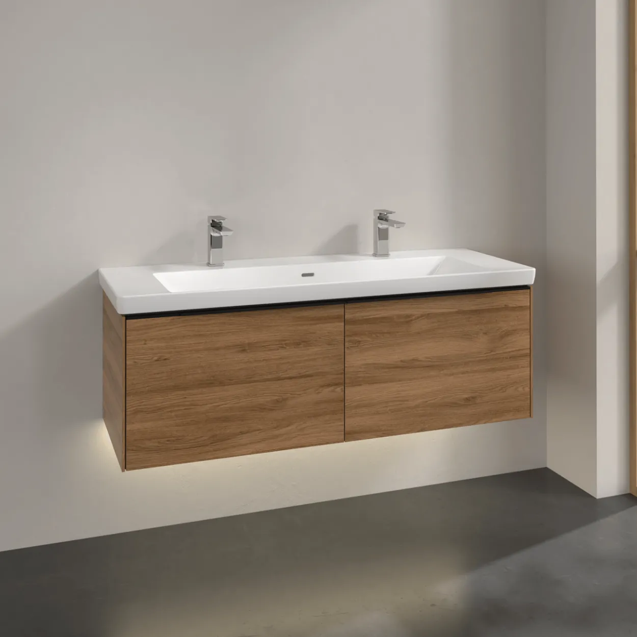 V&b subway 3.0 servantskap 127x42 kansas oak m/lys håndtak i volcano black