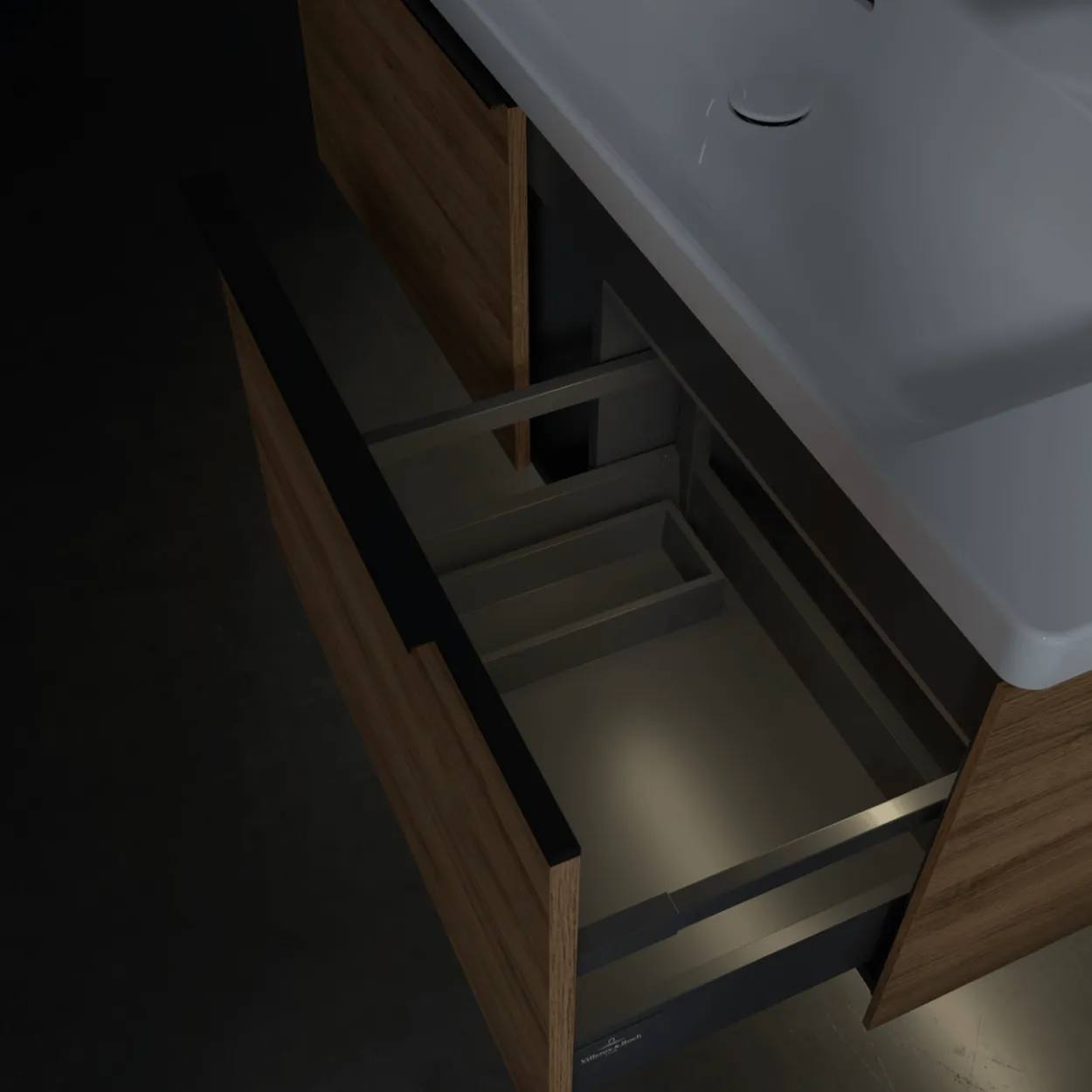 V&b subway 3.0 servantskap 127x42 kansas oak m/lys håndtak i volcano black