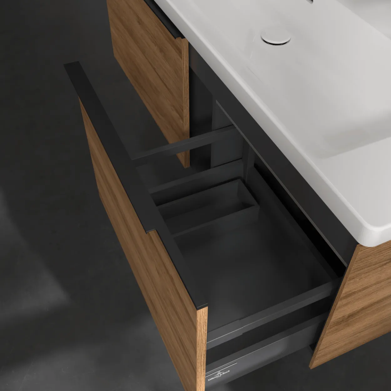 V&b subway 3.0 servantskap 127x42 kansas oak m/lys håndtak i volcano black