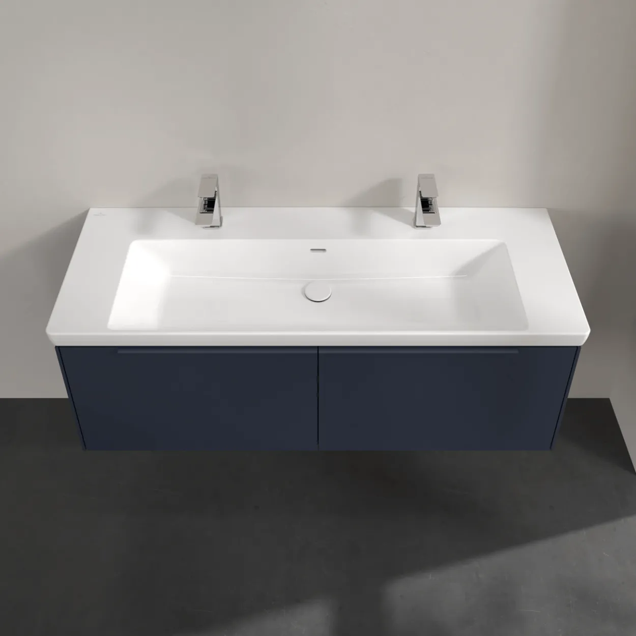 V&b subway 3.0 servantskap 127x42 marine blue håndtak i møbelets farge