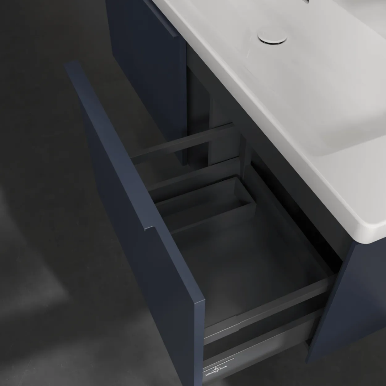 V&b subway 3.0 servantskap 127x42 marine blue håndtak i møbelets farge