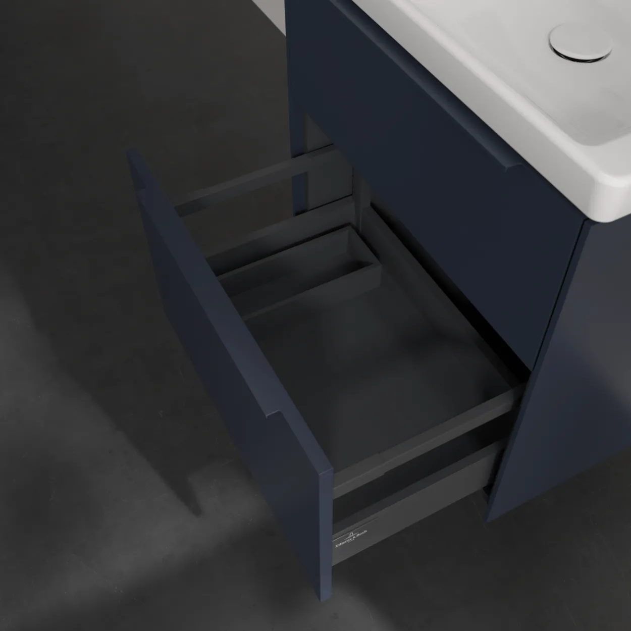 V&b subway 3.0 servantskap 57x47 marine blue håndtak i møbelets farge