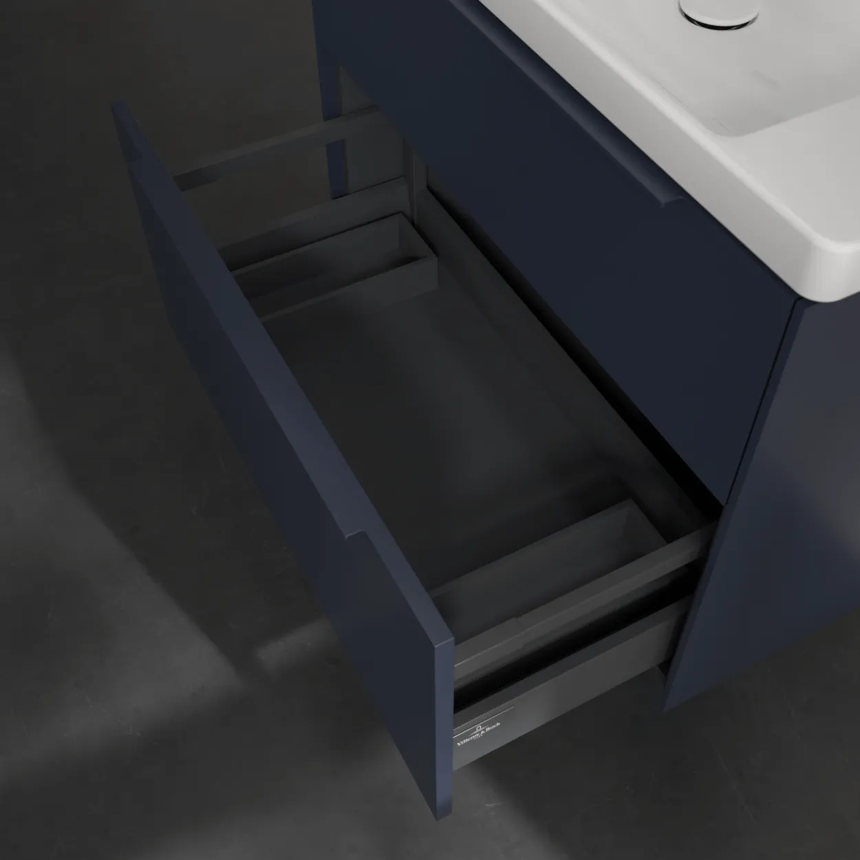 V&b subway 3.0 servantskap 77x57 marine blue håndtak i møbelets farge
