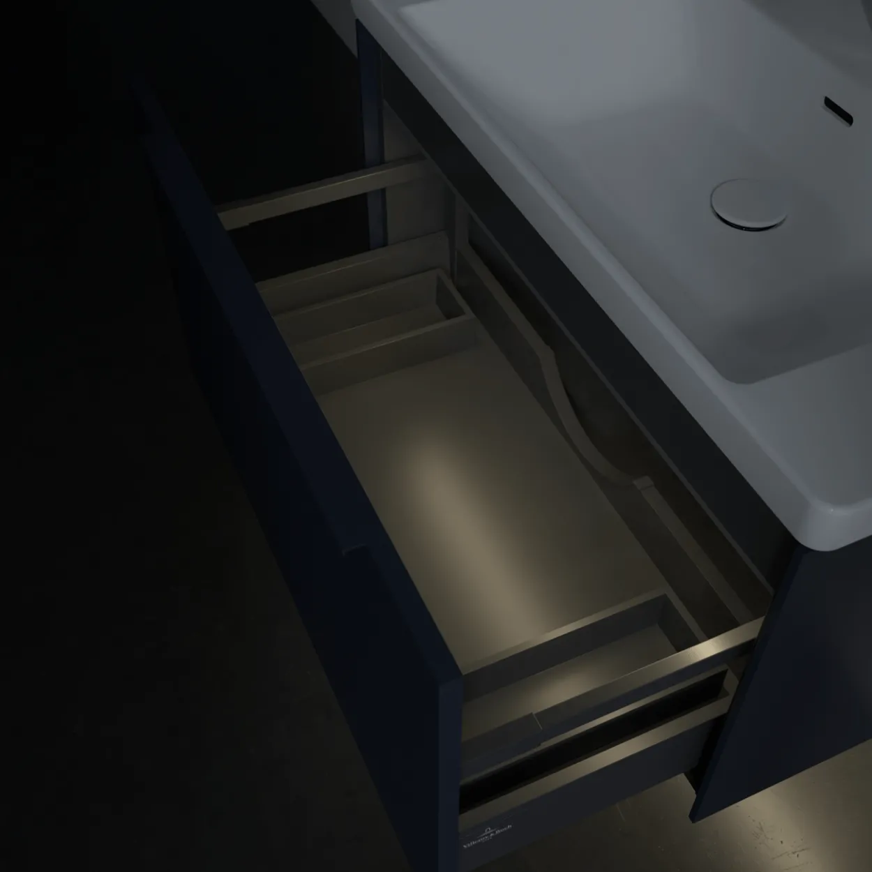 V&b subway 3.0 servantskap 77x42 marine blue m/lys håndtak i møbelets farge