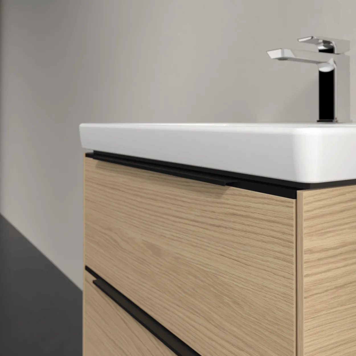 V&b subway 3.0 servantskap 57x47 nordic oak håndtak i volcano black