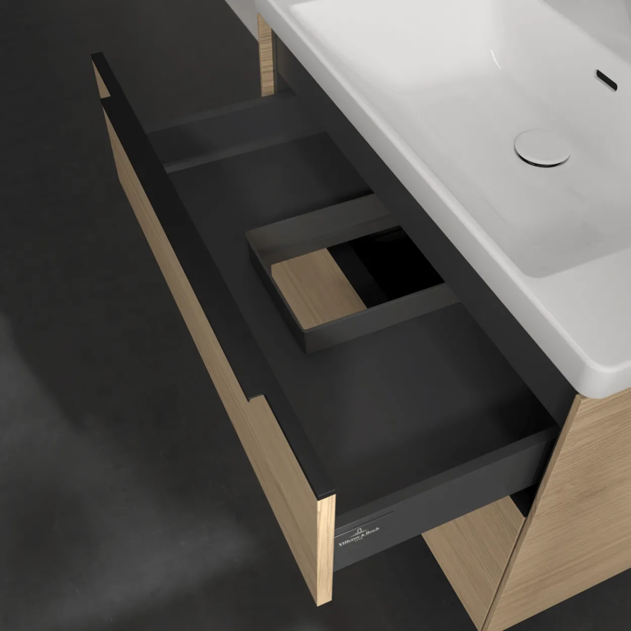 V&b subway 3.0 servantskap 77x57 nordic oak håndtak i volcano black