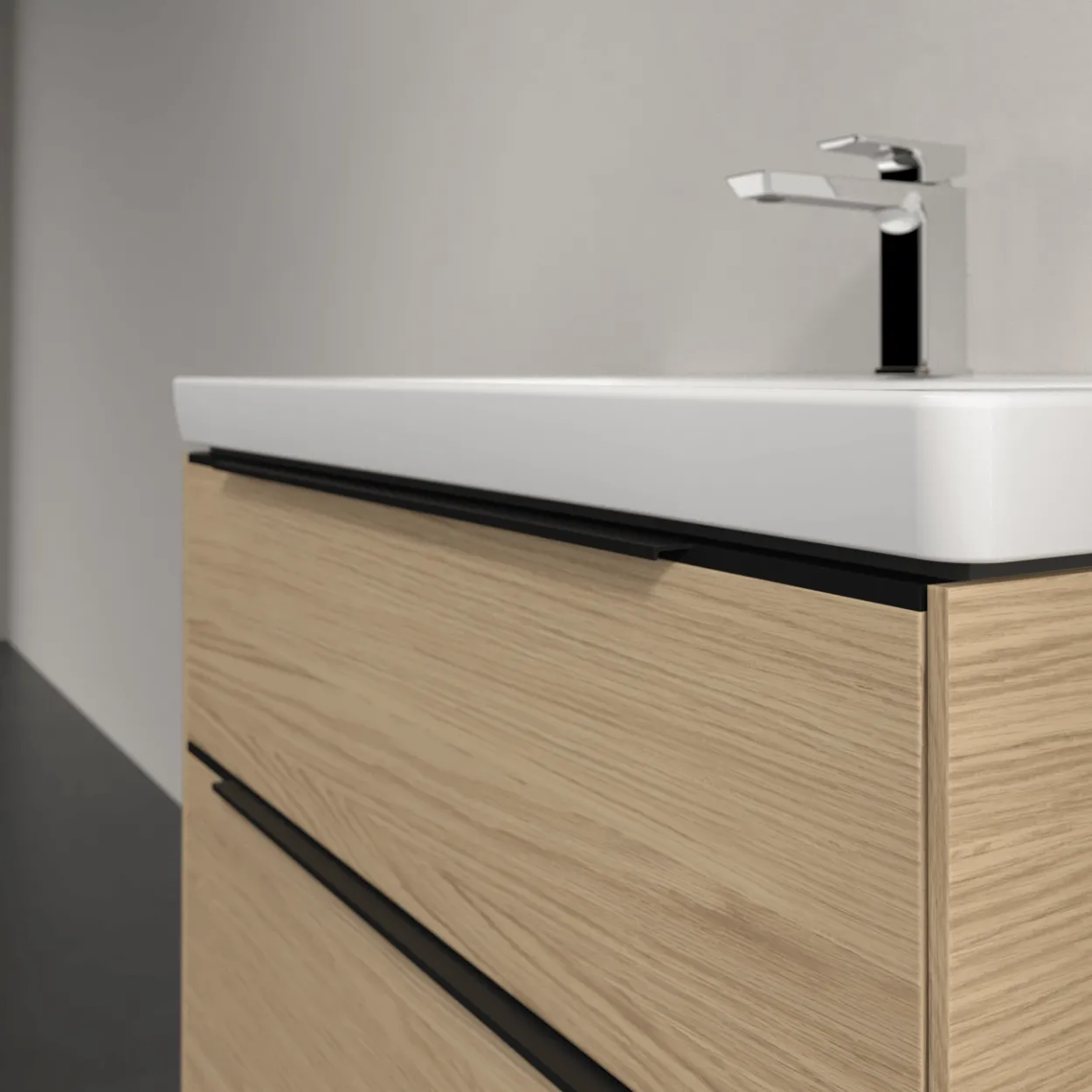 V&b subway 3.0 servantskap 77x57 nordic oak håndtak i volcano black
