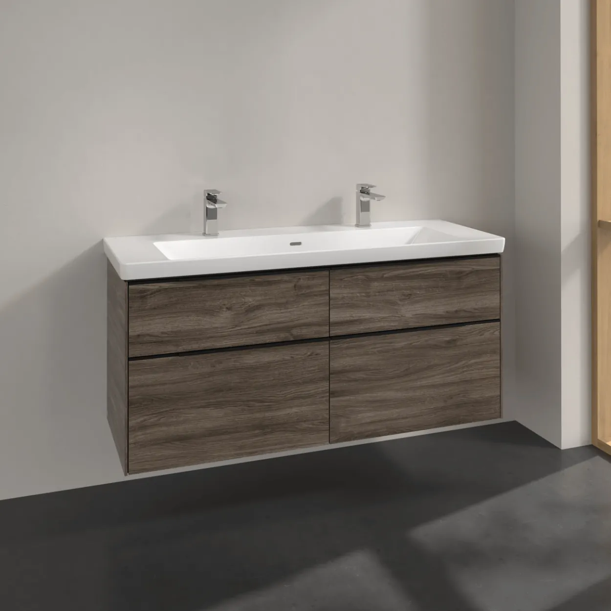 V&b subway 3.0 servantskap 127x57 stone oak håndtak i volcano black