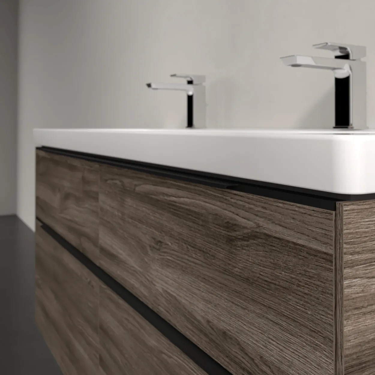 V&b subway 3.0 servantskap 127x57 stone oak håndtak i volcano black