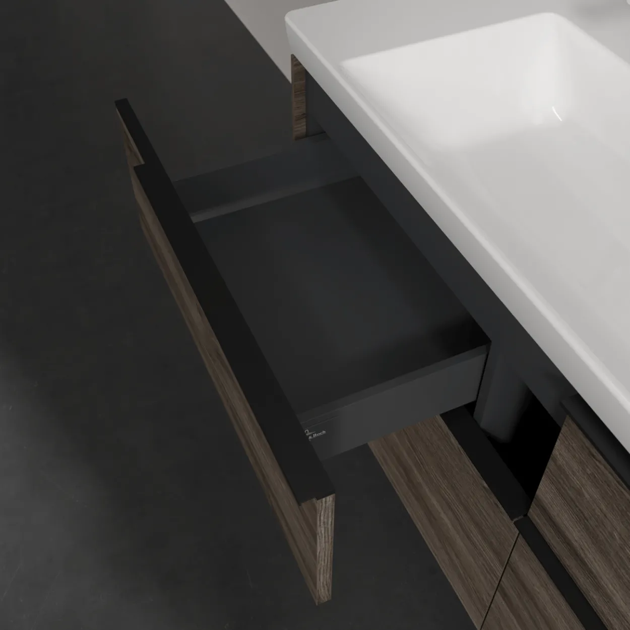 V&b subway 3.0 servantskap 127x57 stone oak håndtak i volcano black