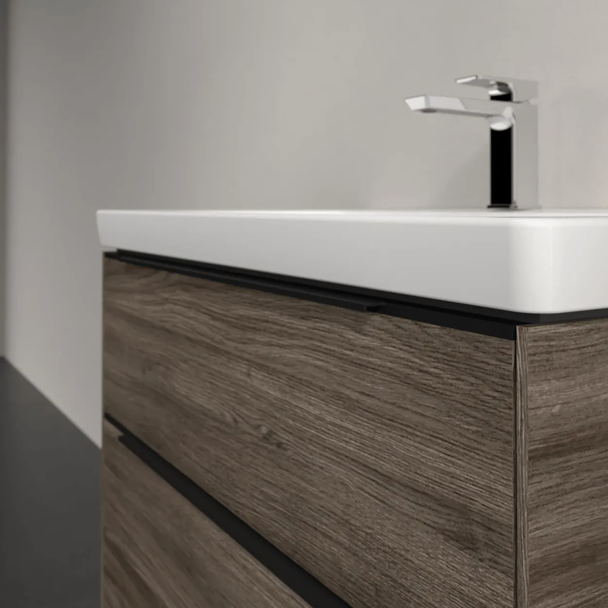 V&b subway 3.0 servantskap 77x57 stone oak håndtak i volcano black