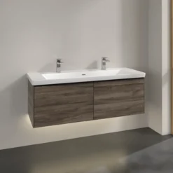 V&b subway 3.0 servantskap 127x42 stone oak m/lys håndtak i volcano black