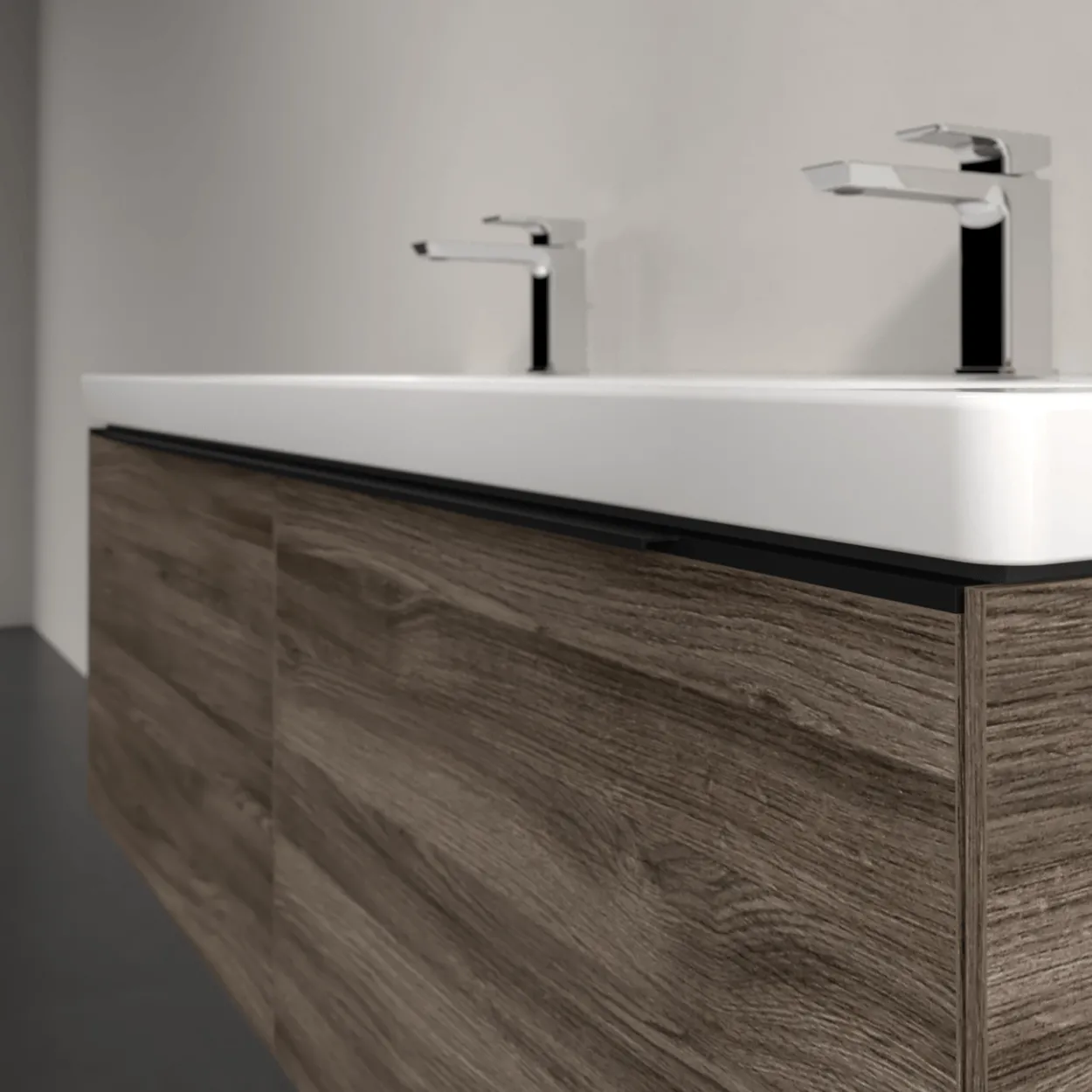 V&b subway 3.0 servantskap 127x42 stone oak m/lys håndtak i volcano black
