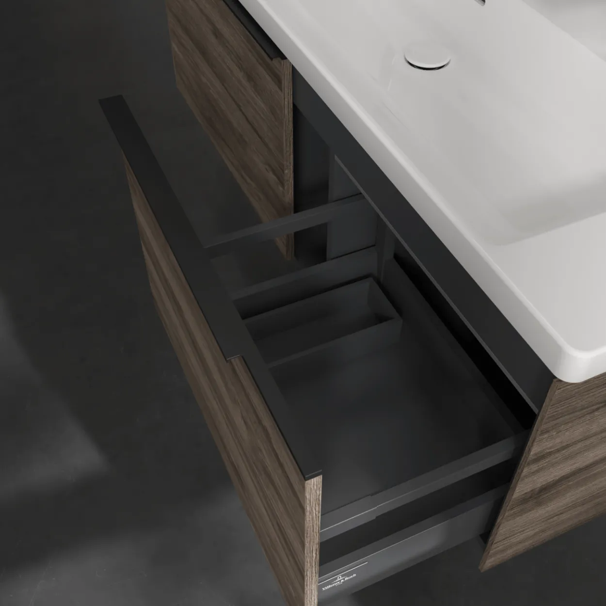 V&b subway 3.0 servantskap 127x42 stone oak m/lys håndtak i volcano black