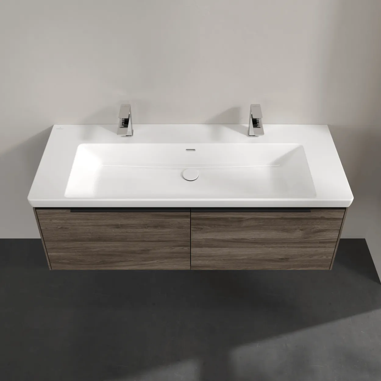 V&b subway 3.0 servantskap 127x42 stone oak m/lys håndtak i volcano black