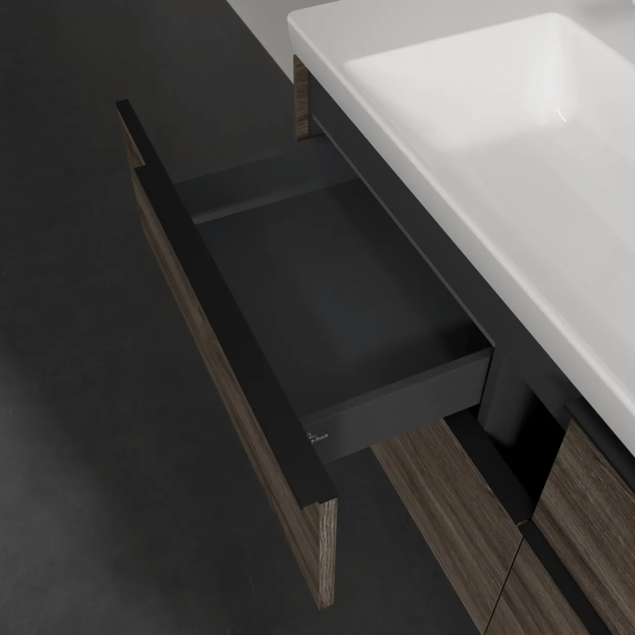 V&b subway 3.0 servantskap 127x57 stone oak m/lys håndtak i volcano black