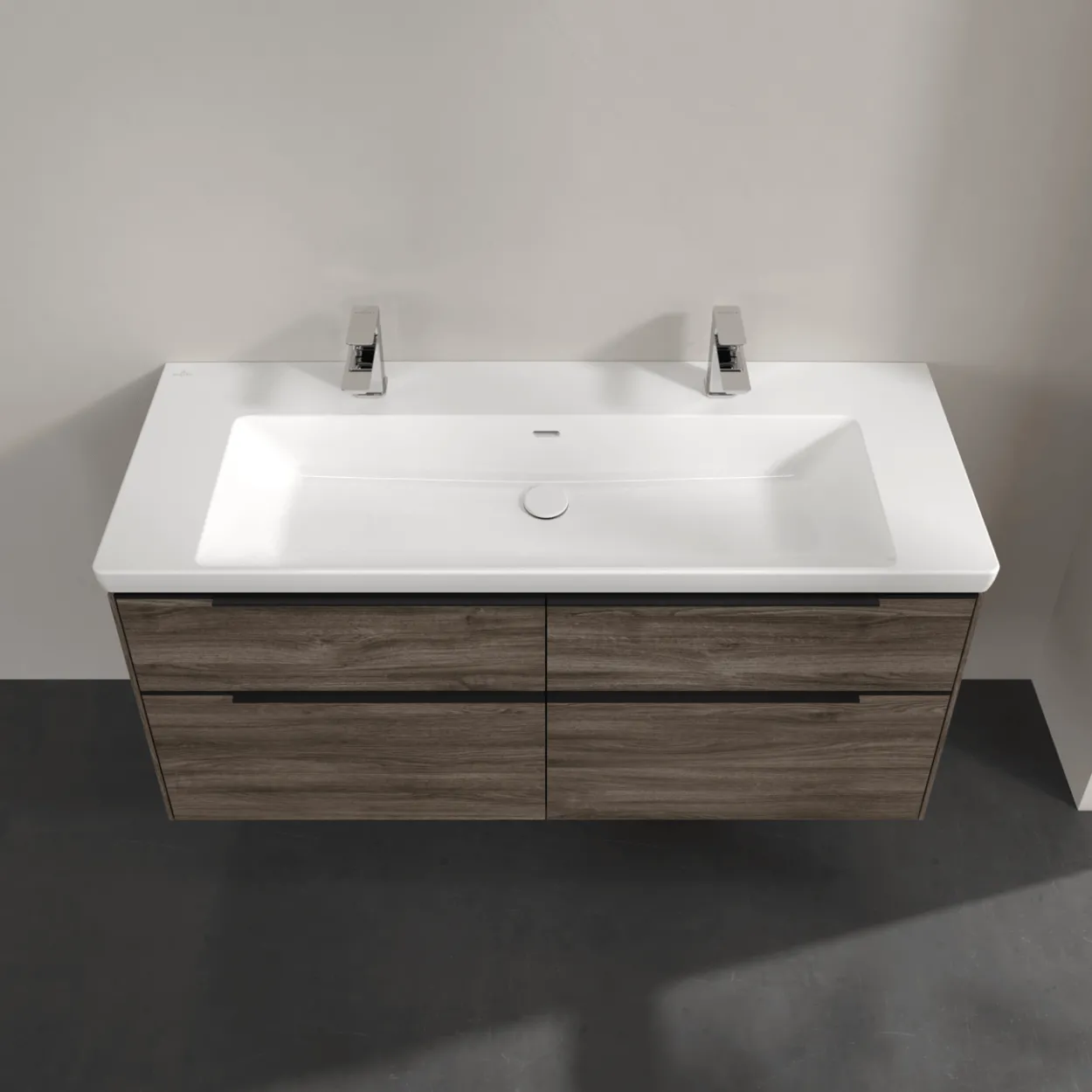 V&b subway 3.0 servantskap 127x57 stone oak m/lys håndtak i volcano black