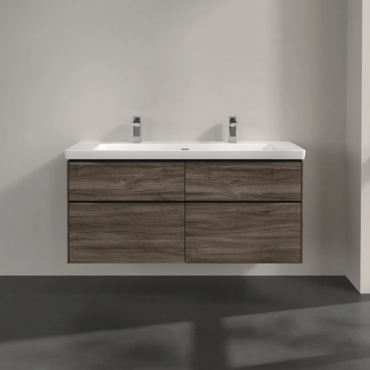 V&b subway 3.0 servantskap 127x57 stone oak m/lys håndtak i volcano black