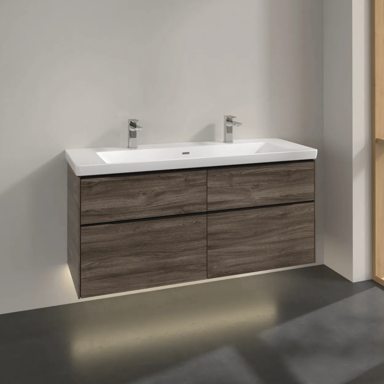 V&b subway 3.0 servantskap 127x57 stone oak m/lys håndtak i volcano black