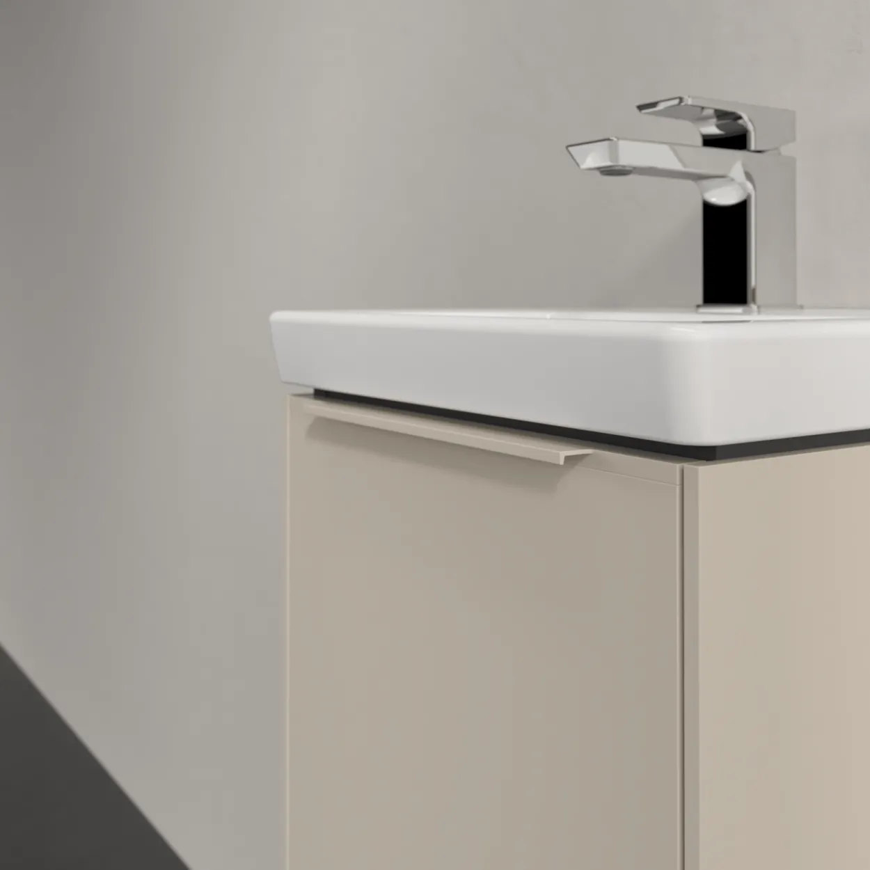 V&b subway 3.0 servantskap 35x42 venstre cashmere grey håndtak i møbelets farge