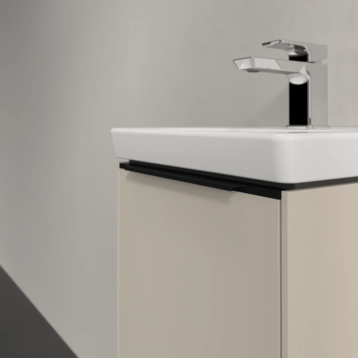 V&b subway 3.0 servantskap 35x42 venstre cashmere grey håndtak i volcano black