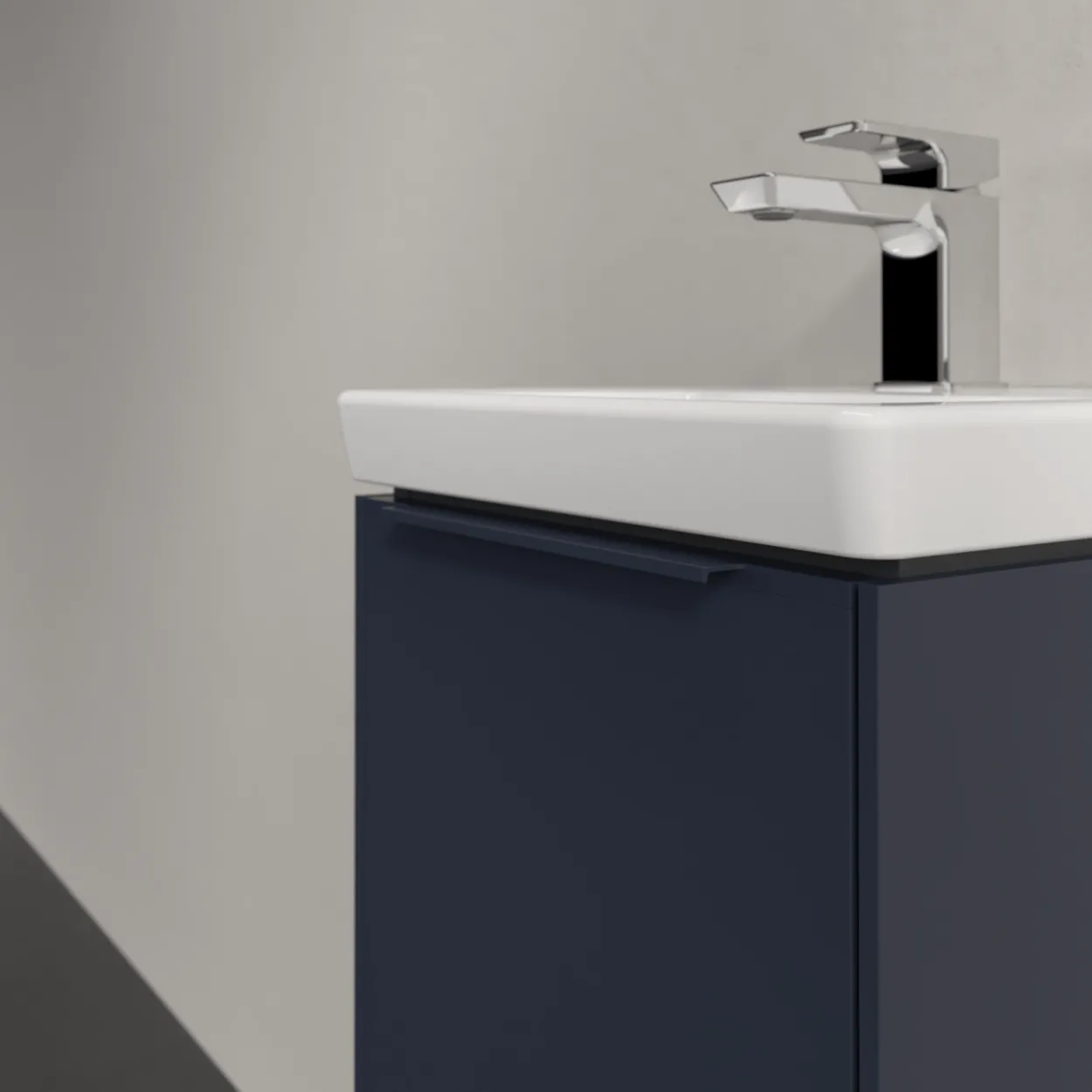 V&b subway 3.0 servantskap 35x42 venstre marine blue håndtak i møbelets farge