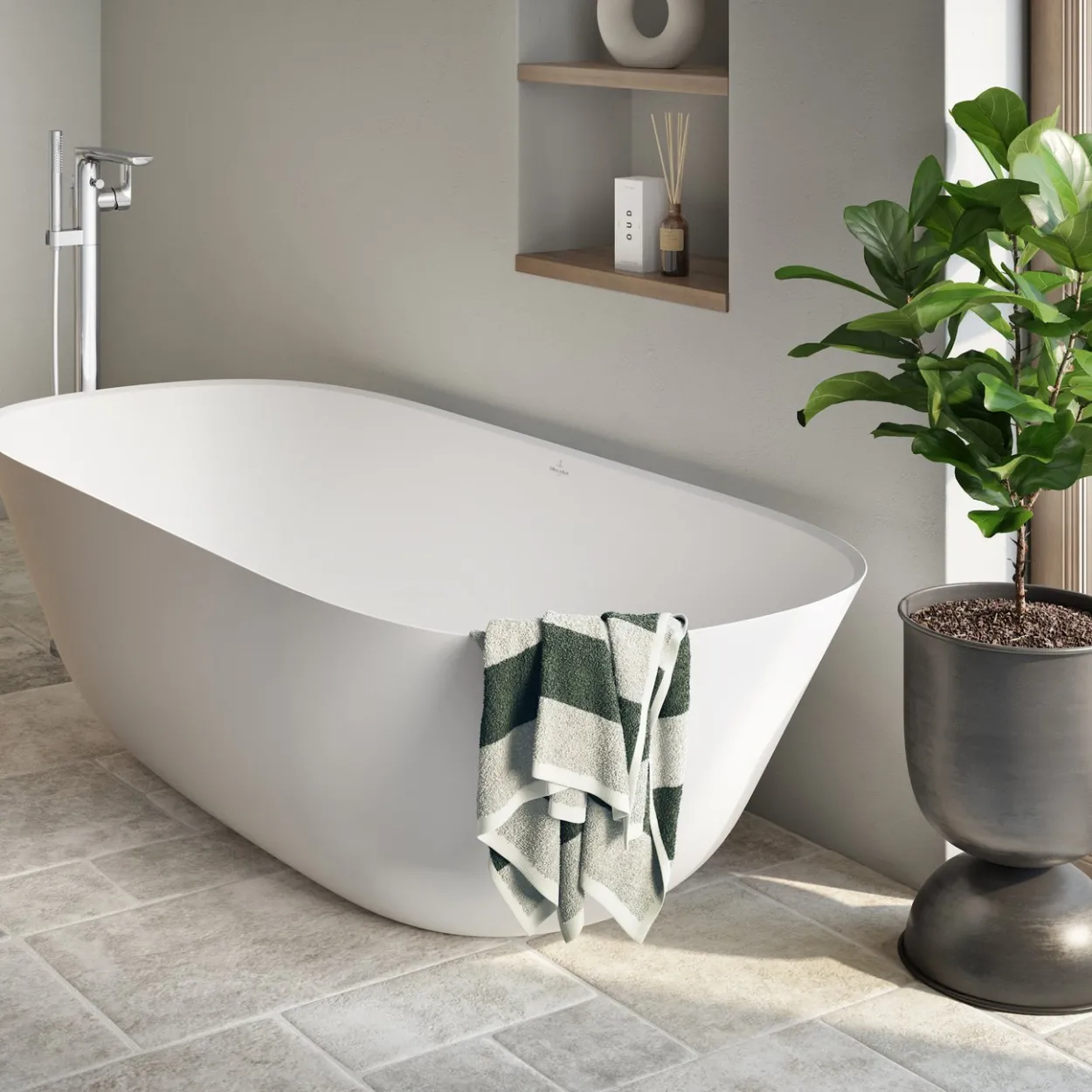 V&b theano frittstående badekar 170x75 stone white