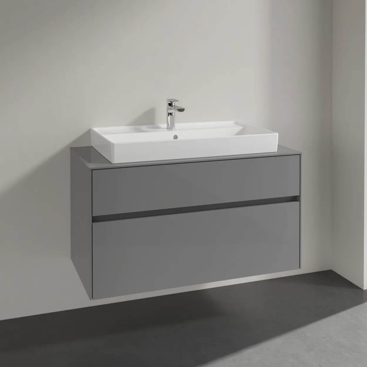 Villeroy & boch collaro servantskap 100 for servant midt 80 cm m/2 skuffer grå høyglans