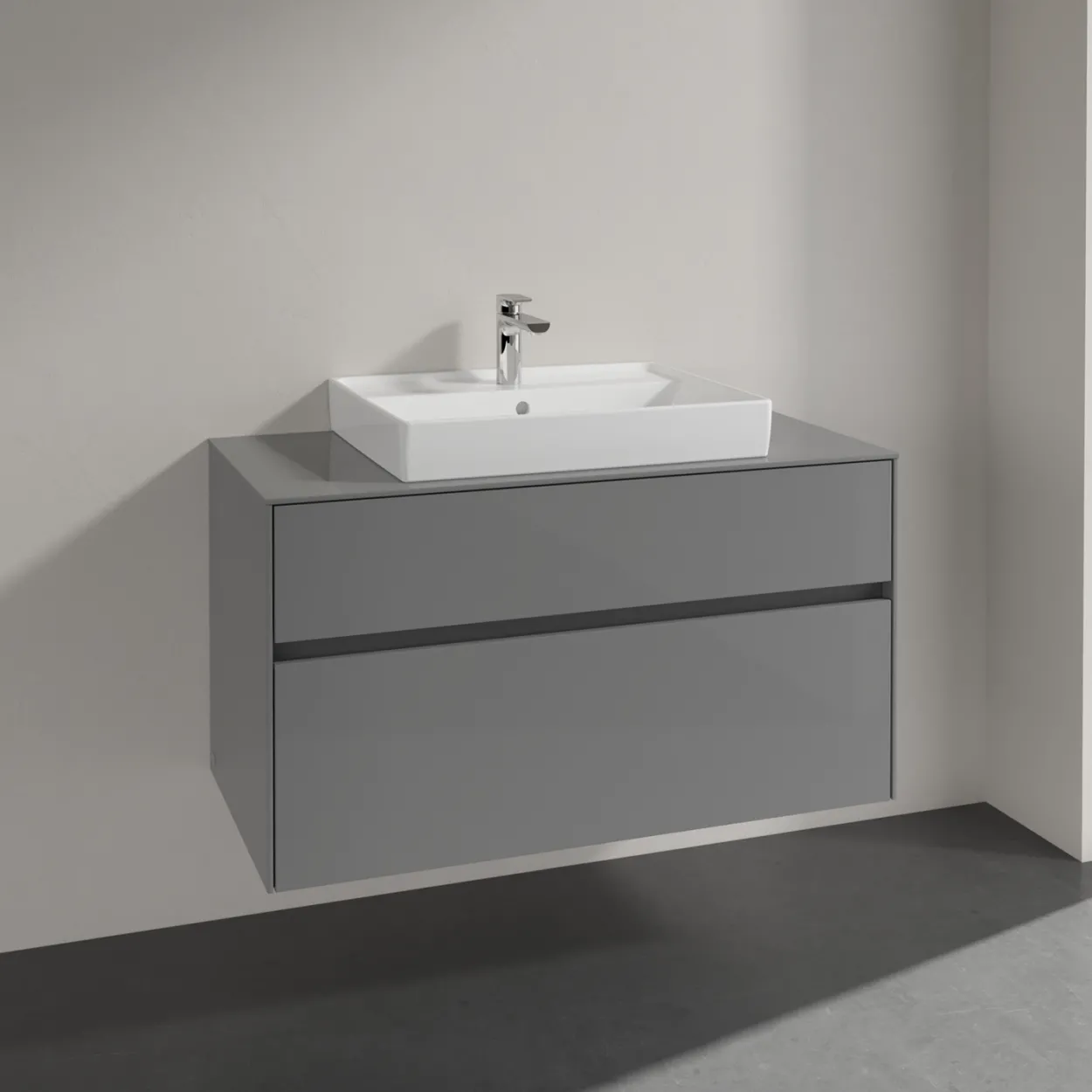 Villeroy & boch collaro servantskap 100 for servant midt 60 cm m/2 skuffer grå høyglans