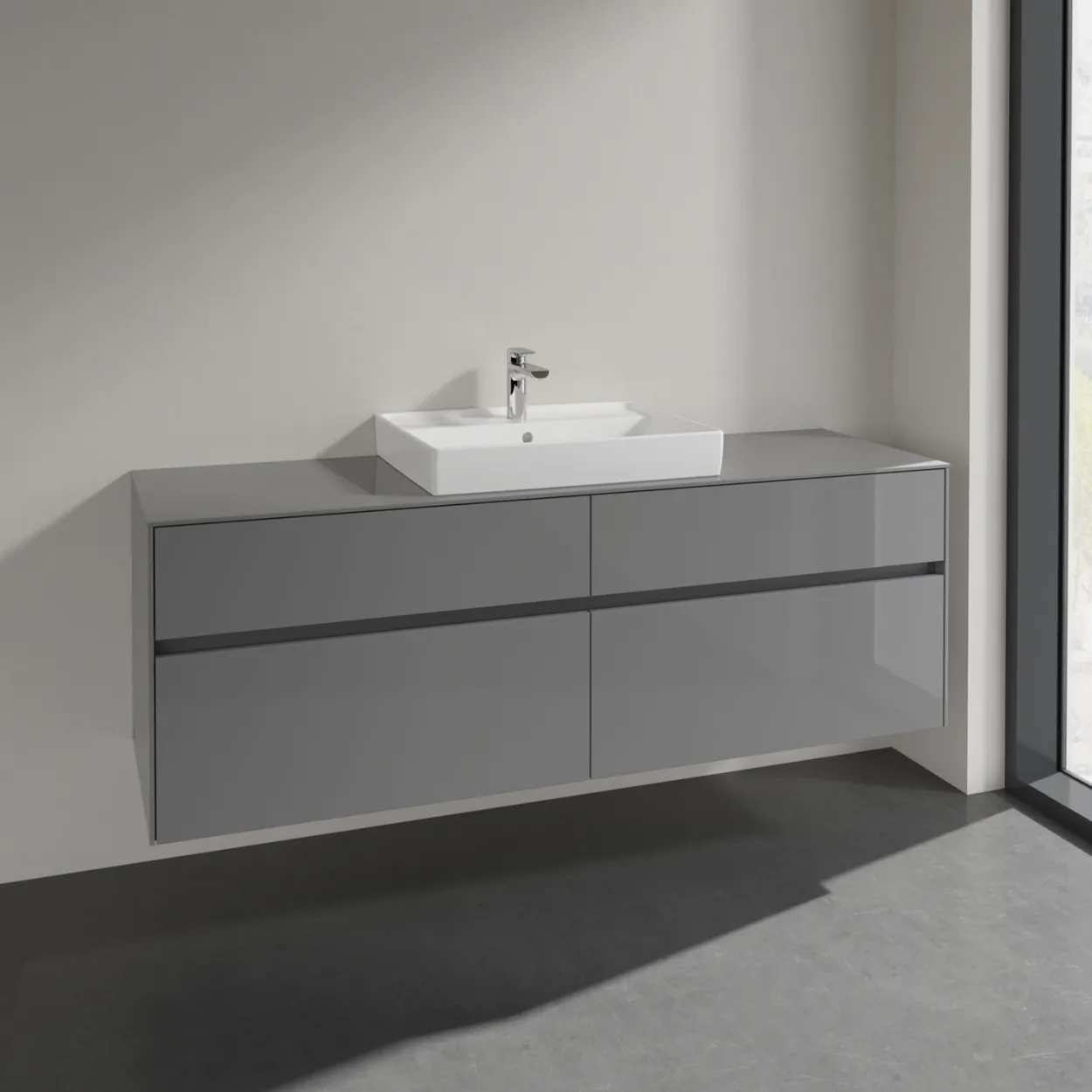 Villeroy & boch collaro servantskap 160 for servant midt 60 cm m/4 skuffer grå høyglans