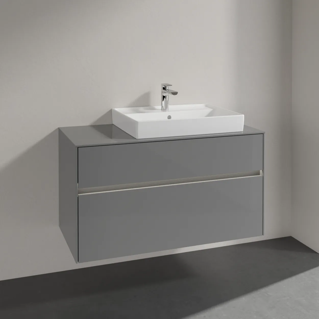 Villeroy & boch collaro servantskap 100 m/lys for servant høyre 60 cm m/2 skuffer grå høyglans