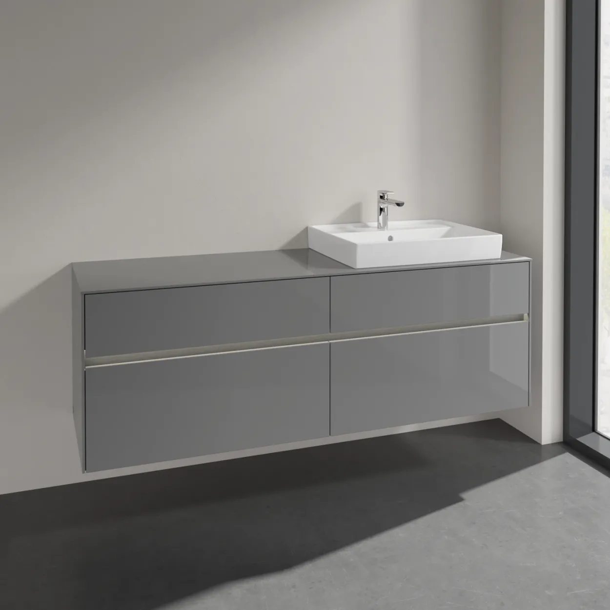 Villeroy & boch collaro servantskap 160 m/lys for servant høyre 60 cm m/4 skuffer grå høyglans