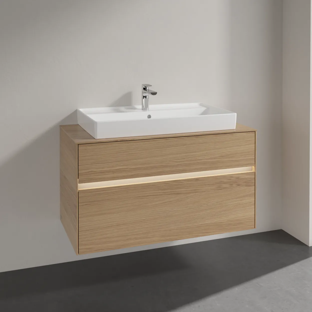 Villeroy & boch collaro servantskap 100 m/lys for servant midt 80 cm m/2 skuffer nordisk eik