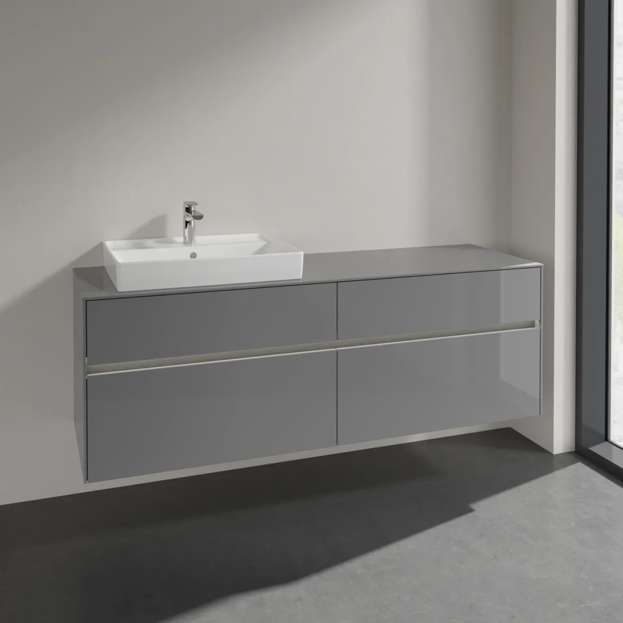 Villeroy & boch collaro servantskap 160 m/lys for servant venstre 60 cm m/4 skuffer grå høyglans