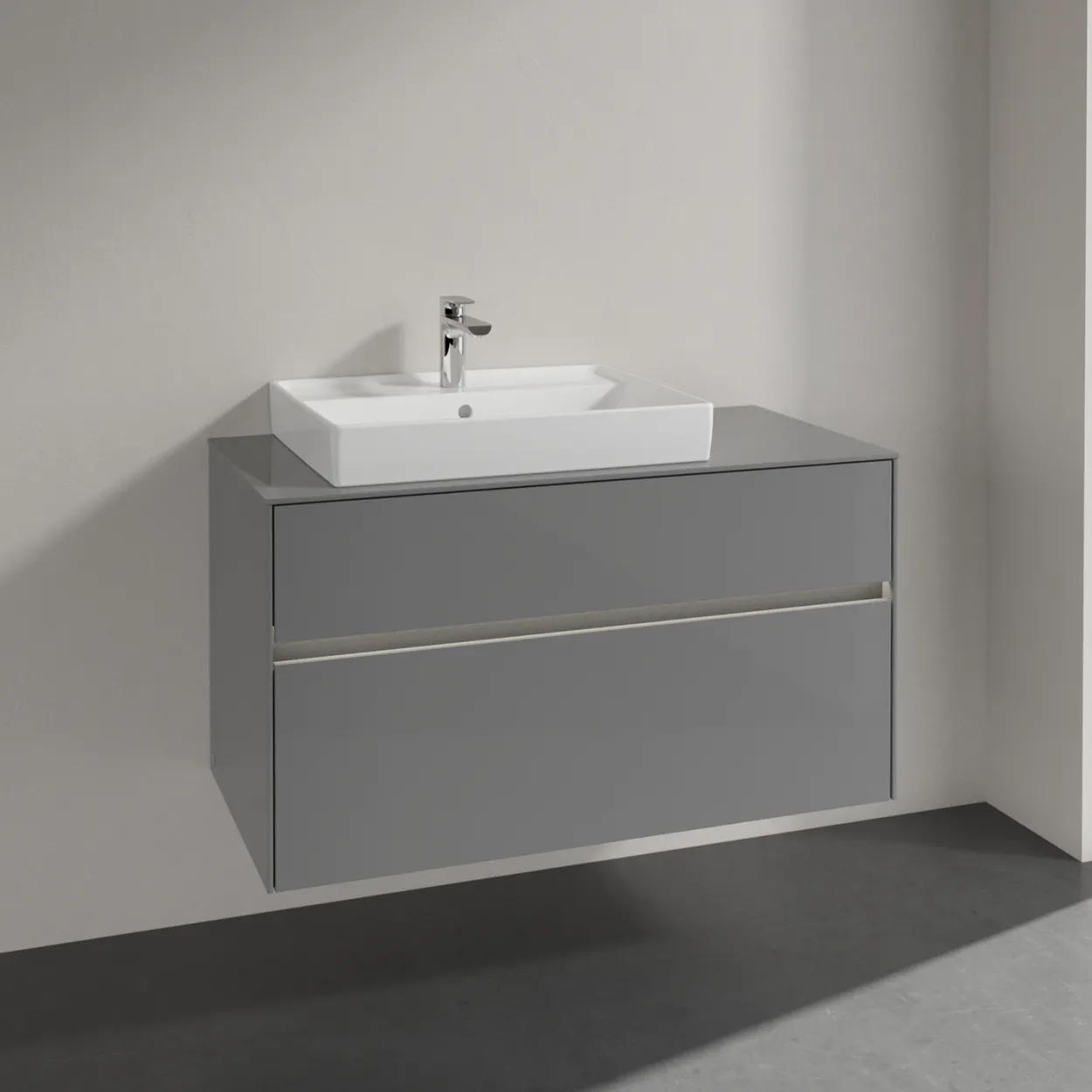 Villeroy & boch collaro servantskap 100 m/lys for servant venstre 60 cm m/2 skuffer grå høyglans