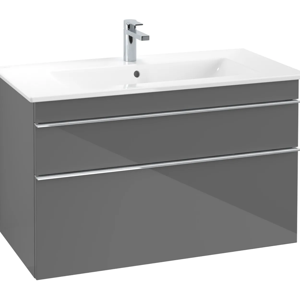 Villeroy & boch venticello servantskap grå høyglans m/2 skuffer, 953 x 590 x 477 mm